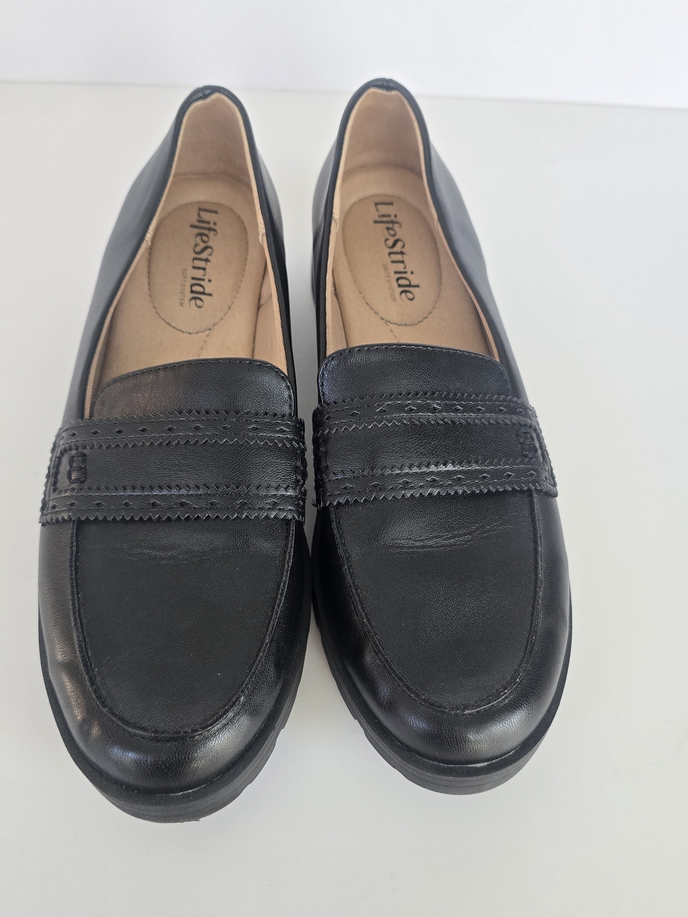 Life Stride Black London  Pleather Penny Loafers for Women